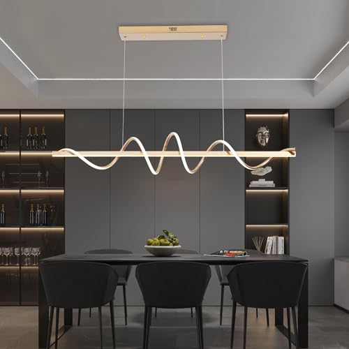 Gold Modern Chandelier for Dining Room 47.24" Led Pendant Light Kitchen Island Lighting Dimmable Serpentine Twist (Electroplated Gold / 47.24")