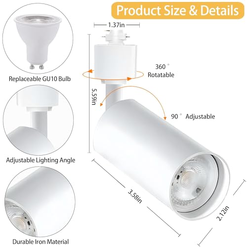 Plug in LED Track Lighting Kit H Type 3CCT 2PCS 10W White (White 3CCT / 2‑Light 1.4FT Track Kit)