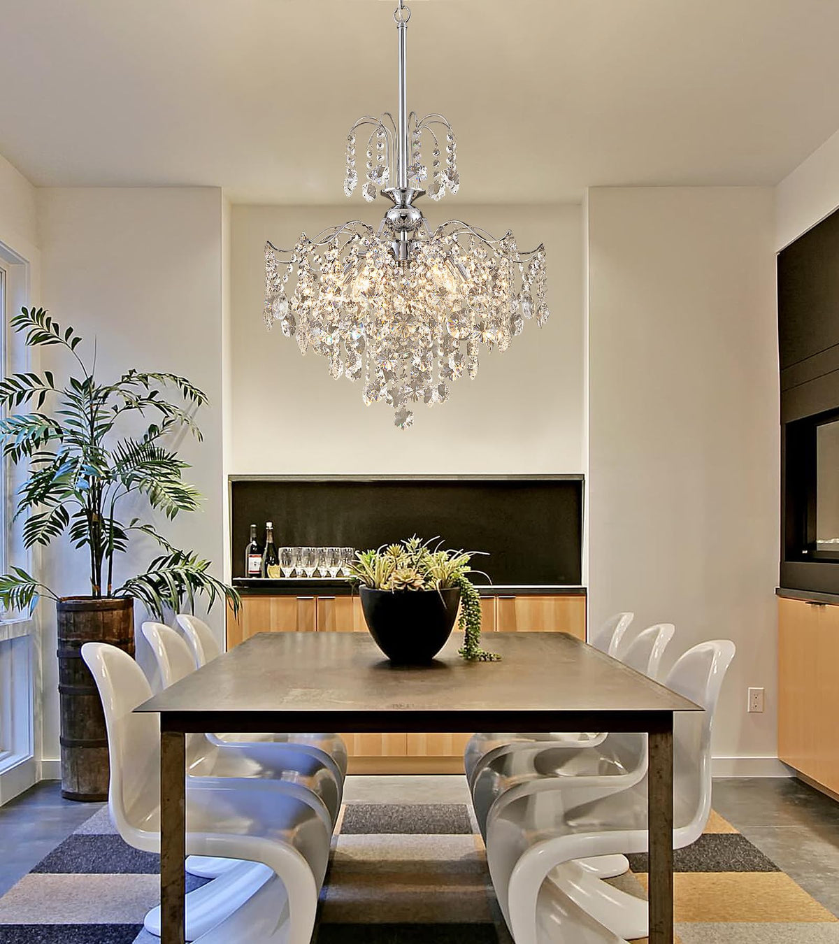 Modern Crystal Chandelier Chrome Pendant Light 6 Lights for Dining Room Kitchen Island Entryway Bathroom Hallway UL Listed (Chrome-6Light)