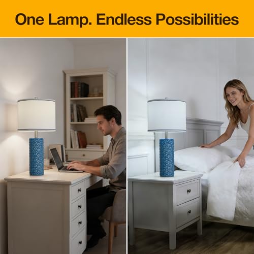27" Farmhouse Bedside Table Lamp Set of 2 (Bule / 27")