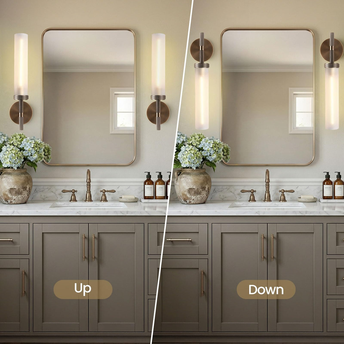 20" Knurled Aged Brass Bathroom Wall Sconces (20-In-Aged Brass-2Pc)