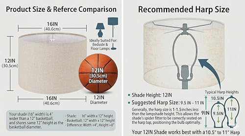 Oatmeal Linen Drum Lamp Shade Set of 2 (Oatmeal / 16"×12")