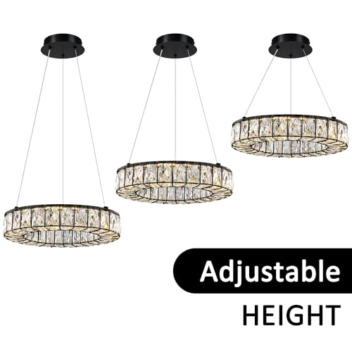 Crystal Chandeliers Modern Black LED Chandelier Adjustable LED Ceiling Light Fixtures Black Hanging Pendant Lights for Living Room Dining Room (14" Chandelier BK)