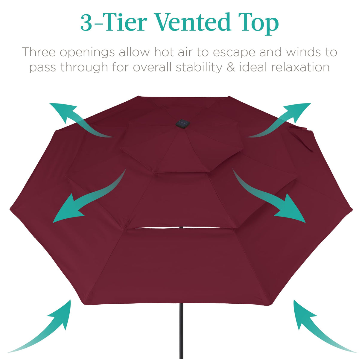 10ft 3 Tier Solar Patio Umbrella (10ft / Burgundy)