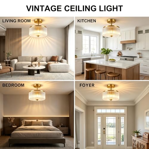 3 Light Semi Flush Mount Ceiling Light (Gold/Clear-Semi Flush)