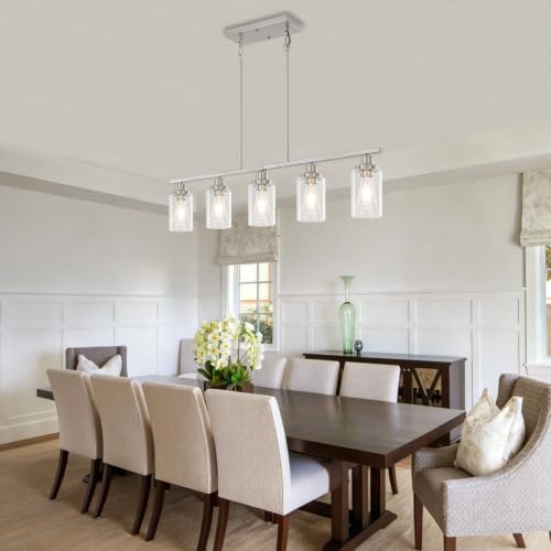 37'' Linear Chandelier for Dining Room Modern Kitchen Island Lighting (5-Light Clear Nickel)
