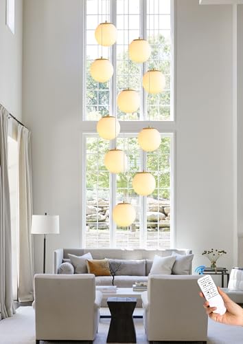10 Light Gold Chandelier with White Globe Glass Dimmable Ceiling Light Glass Pendant Light for Kitchen Island (Gold-White / Globe 10-Light)