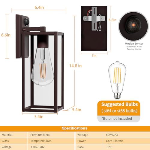 15'' Oil Rubbed Bronze Motion Sensor Outdoor Front Porch Light Fixtures Wall Mount (14.8'' / Oil-Rubbed Bronze)