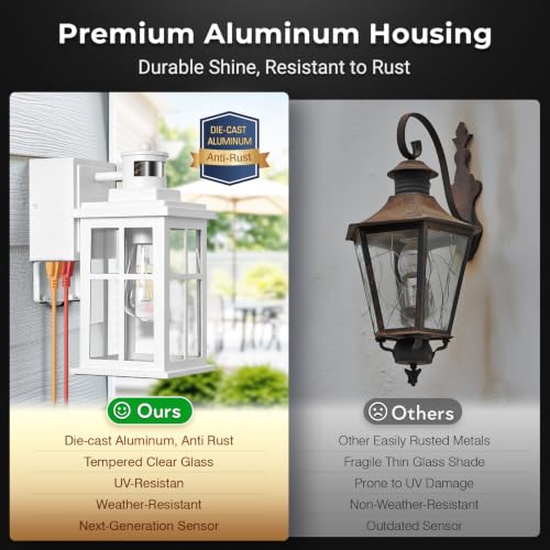 White Motion Sensor Light Outdoor with GFCI Outlet (Motion Sensor 1 Pack / White)