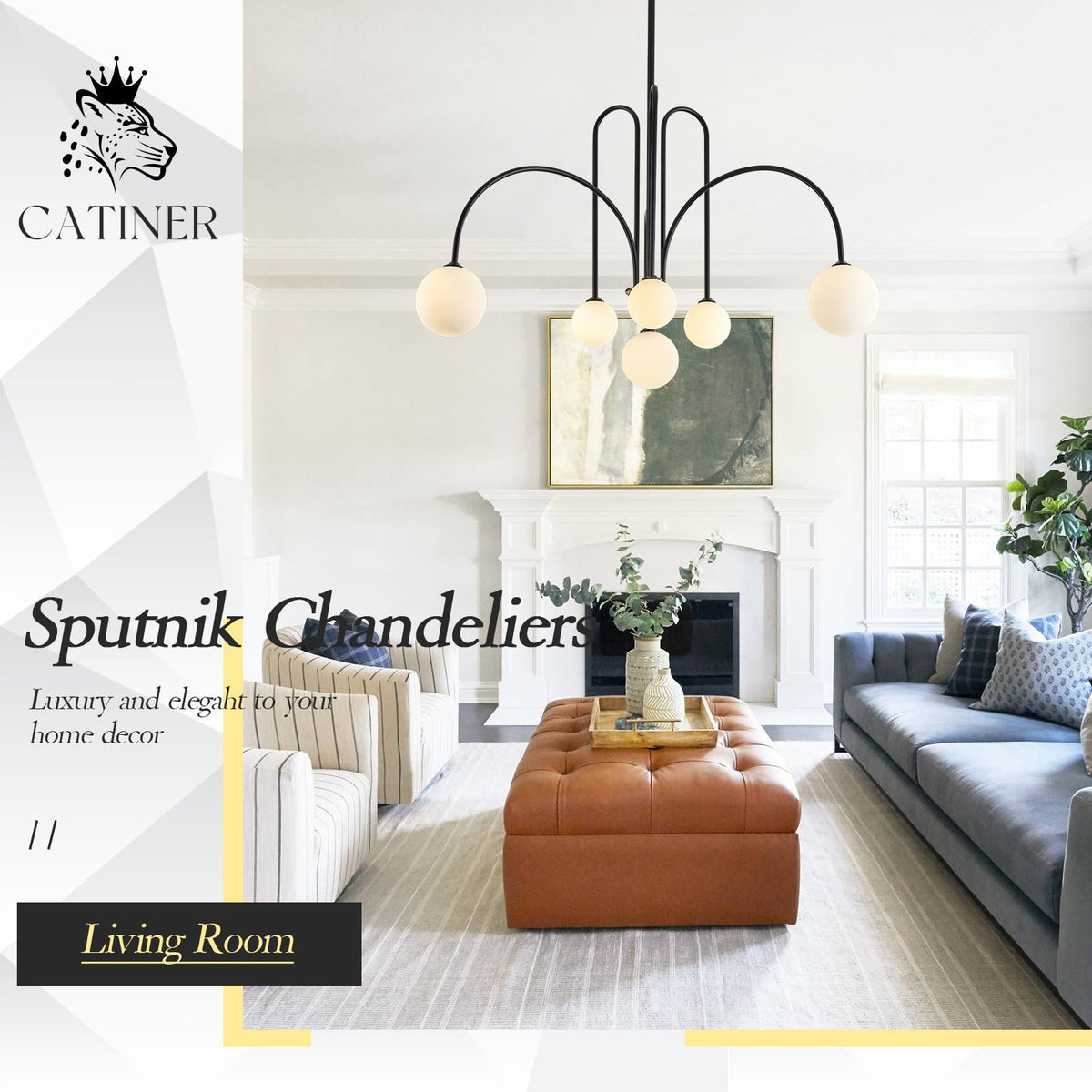 Modern 40" 6 Light Black Sputnik Chandelier with Milk Glass Globe (Black / 6-globe)