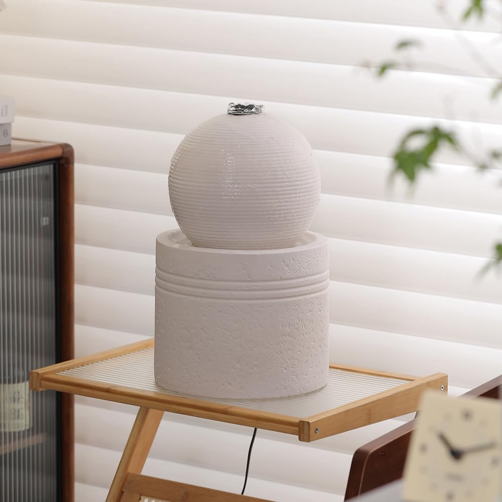 Ceramic Outdoor and Garden Fountain Home Decoration Waterfall Water Feature (Ball 10 Inch White)