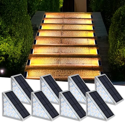 LED Solar Step Lights Waterproof Outdoor Stair Lights (Warm White / 8 Pack)