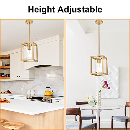 1 Light Rustic Chandelier in Gold Finish Modern Industrial Pendant Lighting Fixture with Clear Glass Shade Hanging Ceiling Light for Dining Room (Gold / 1 Light)