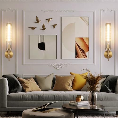 19.5" Knurled‑Craft Hardwired Brass Wall Sconce (Brass-Vertical Striped / 19.5″-2 Pack)