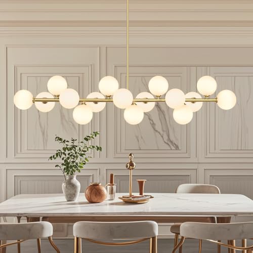 Modern Linear Chandeliers for Dining Room (Gold and White Shade / 55inch)