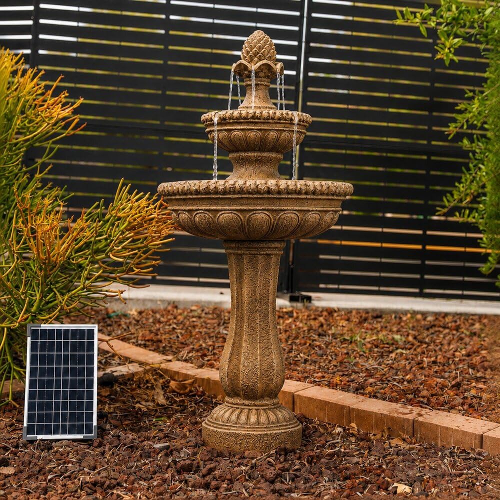 39" 2 Tier Outdoor Freestanding Solar Water Fountain (Brown / 39" Height)