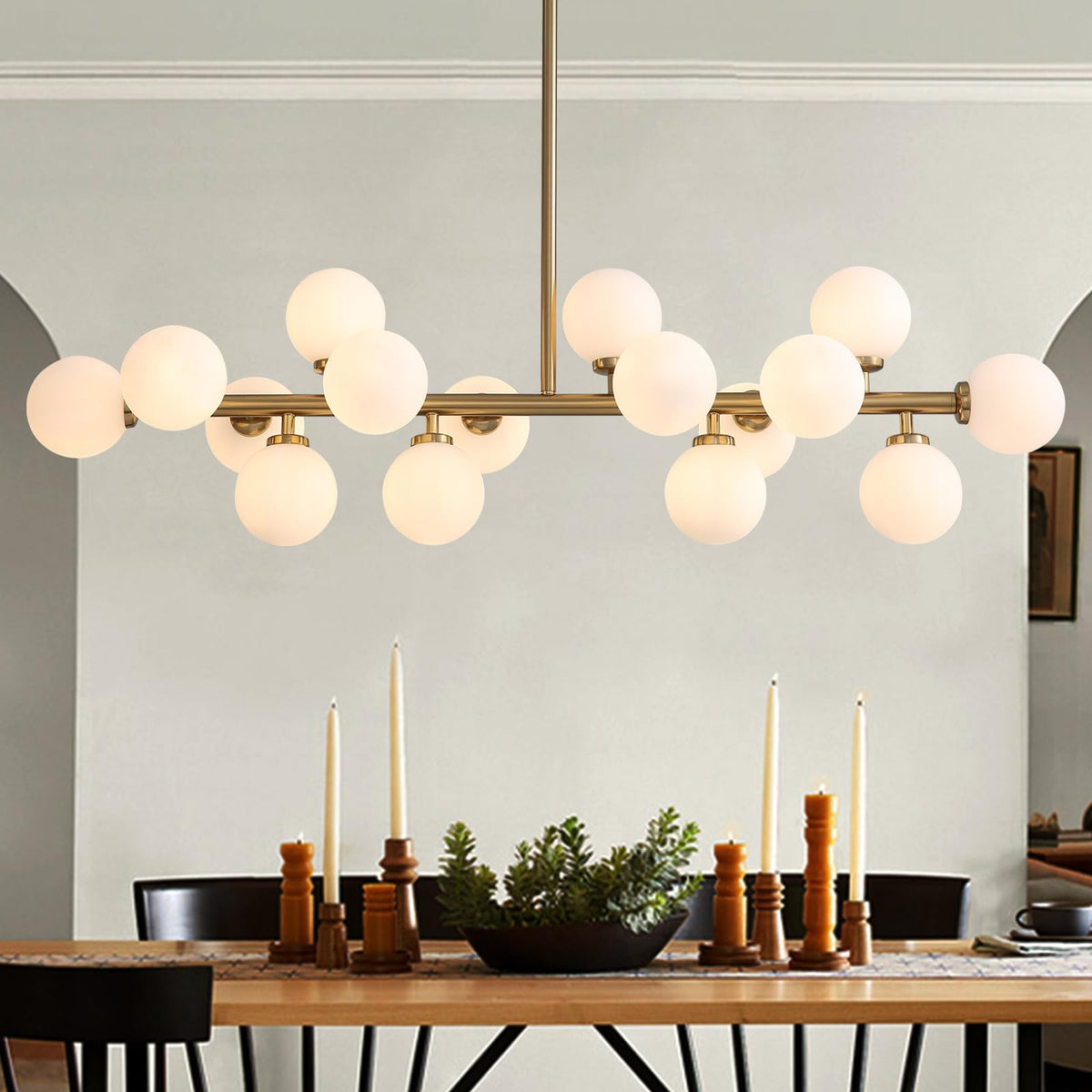 Mid Century Modern Chandelier Over Table (Gold-16 LIGHT / L39.4" x W10.6" (16 Lights))