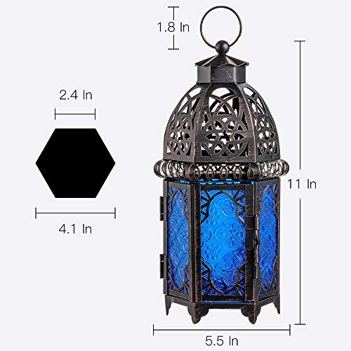 Vintage Candle Lantern (Large / Blue - 12.8''h)