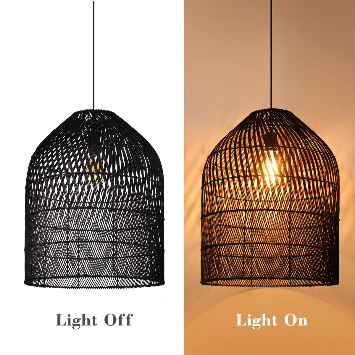 1 Light Wicker Bell Pendant Lamp (Black / 1-Light / 20.8″H)