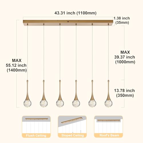 6 Light Crystal Brushed Gold Chandelier (Gold / Rectangle Pendant 6-Light)