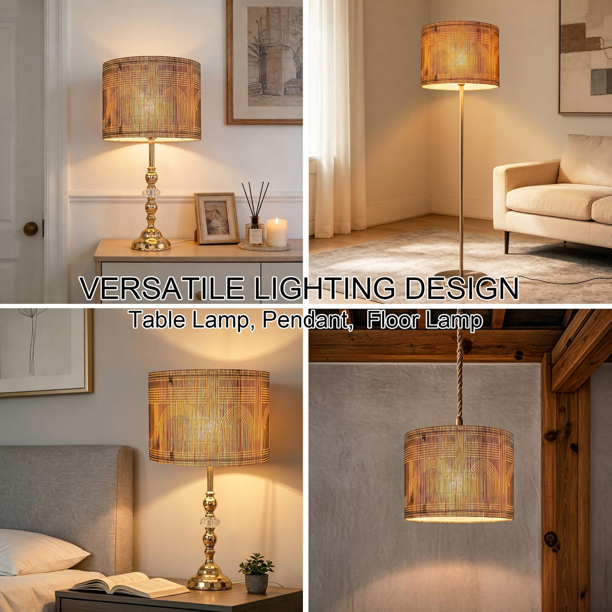 Modern lamp Shade Bamboo Material Art Deco 11.8 * 9.05Inch (Green & Arch Mix)