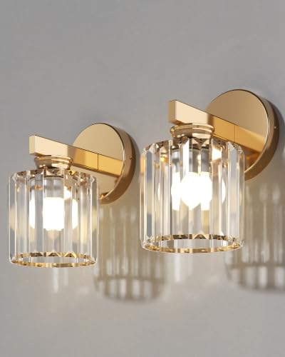 Hardwired Wall Sconces Set of Two with Crystal Lampshade