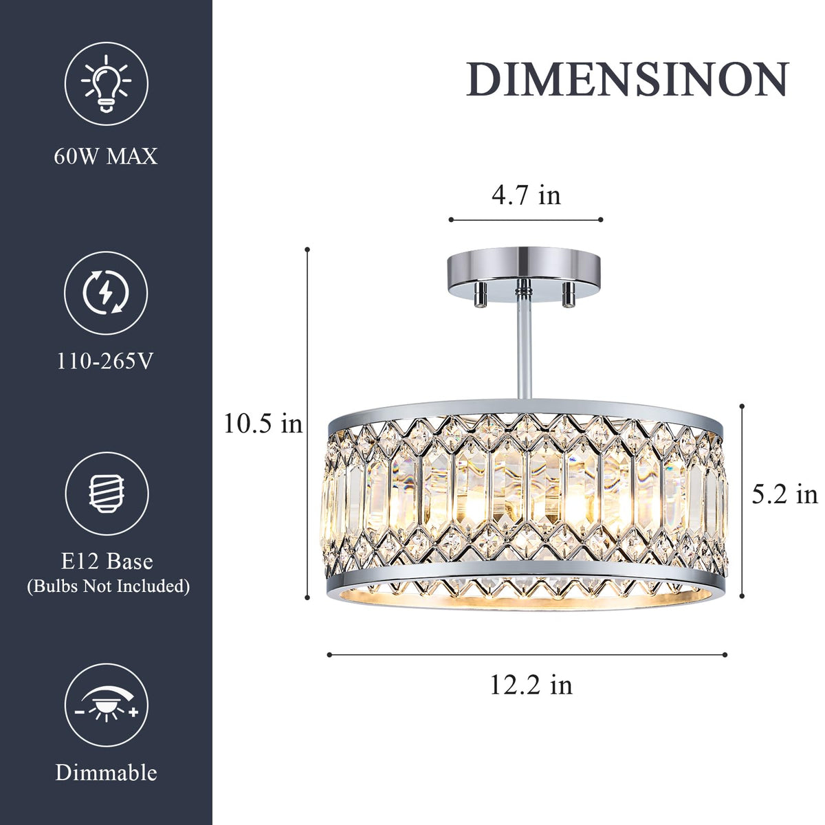 Crystal Chrome Ceiling Light (Chrome / 12 Inch)