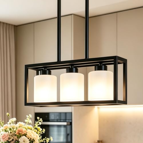 3 Light Black Kitchen Island Lighting (Black 01 & Milky White Glass / 3 Light)