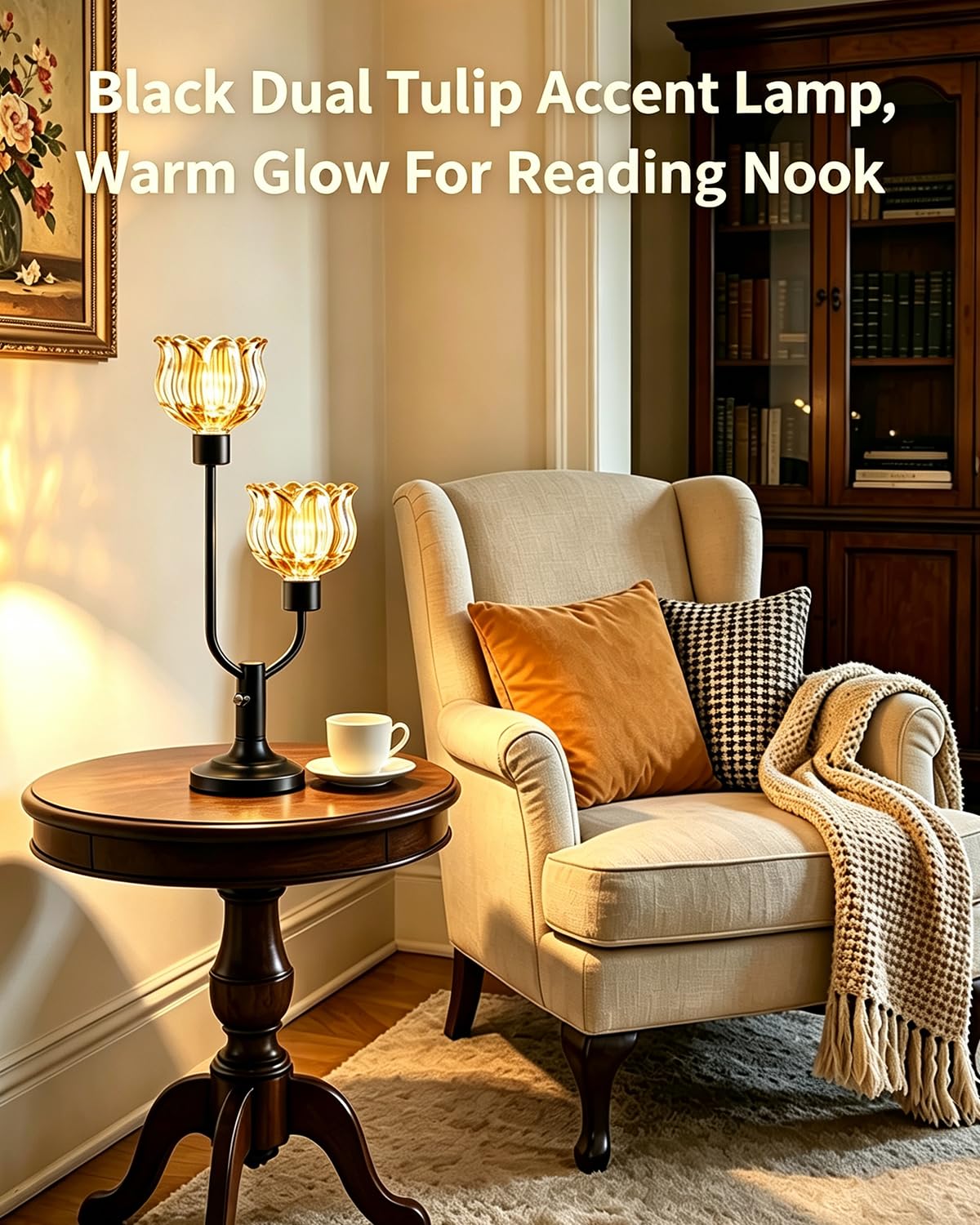 Mid Century Modern Glass Table Lamp Dimmable Vintage Black Lamp (17-Black-Amber-Lotus)