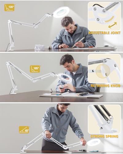 12X Magnifying Glass with Light and Clamp (White / 12X 36inch Clamp)