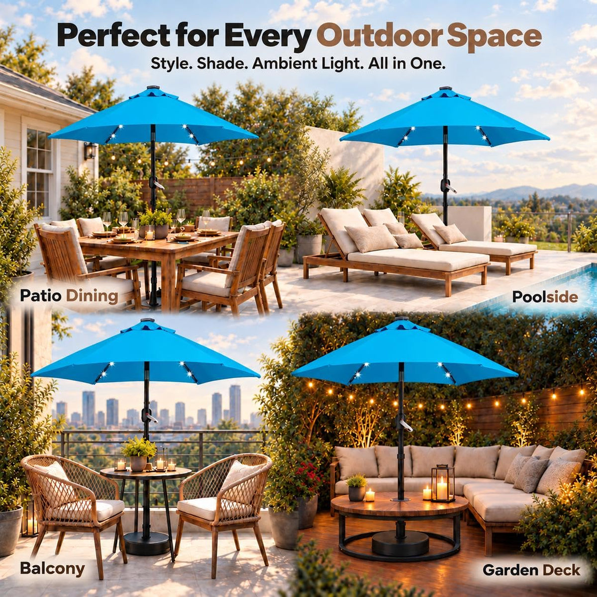 7.5FT Solar Patio Umbrella w (Sky Blue / 7.5FT)