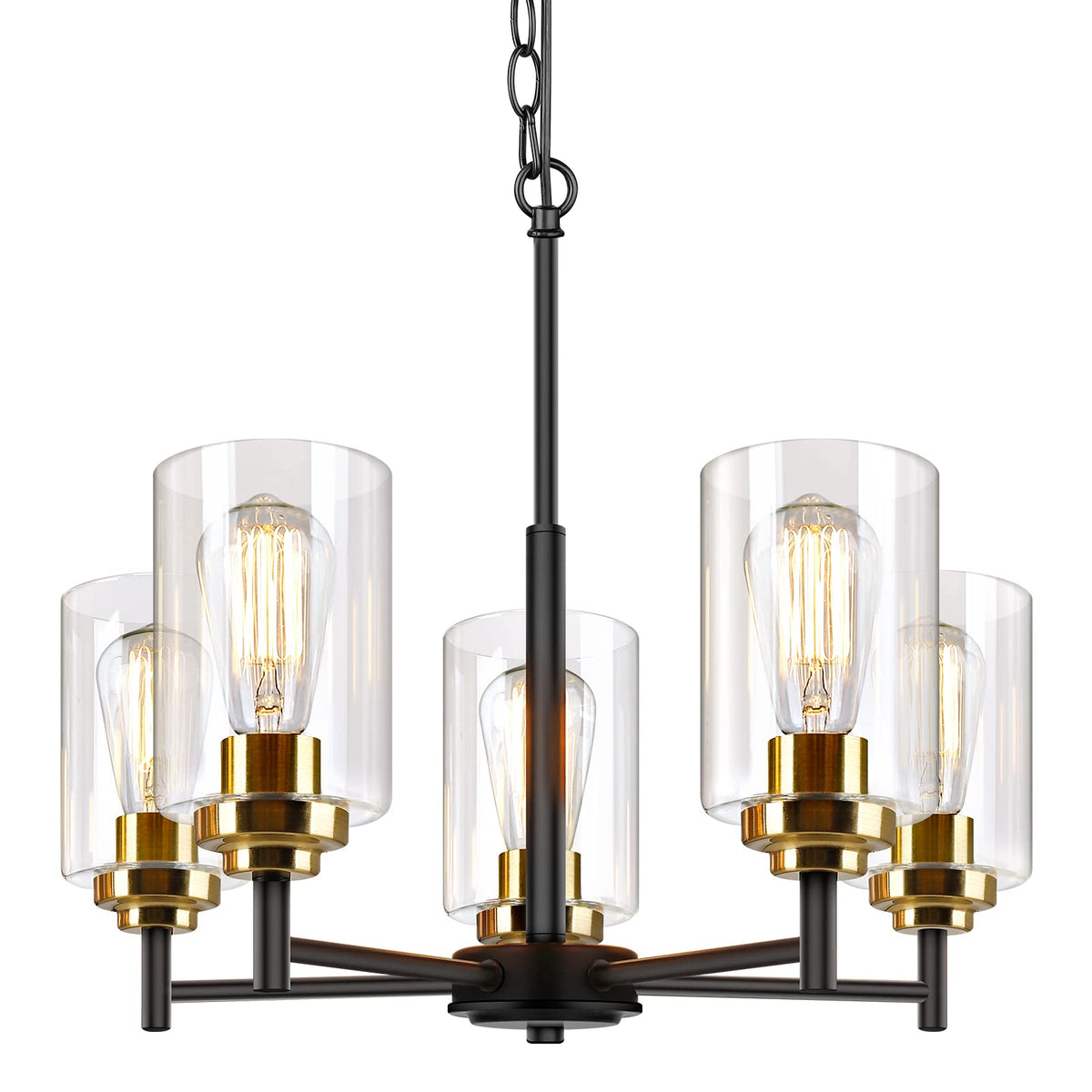 D19.8" Chandelier for Dining Room (Black & Gold / 5-Light D19.8")