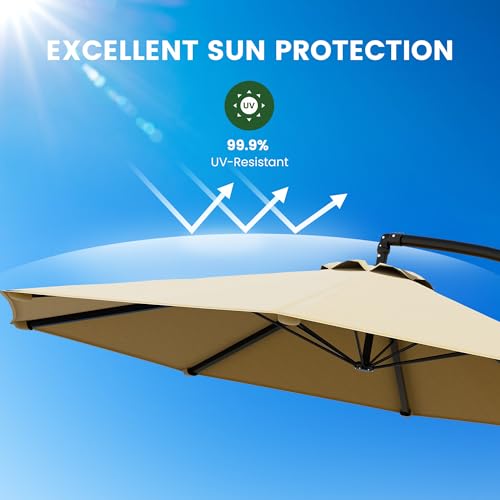 10FT Cantilever Offset Patio Umbrella with Base and Umbrella Cover (Wheat / 10FT w/ BASE)