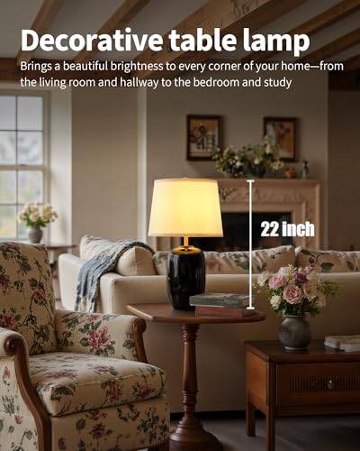 22 Inch Black Ceramic Table Lamps Set of 2 (H22" Black Ceramic + White Shade (2 Pack) / H22 × ∅12.2 inch)