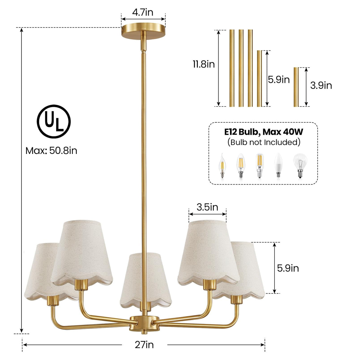 Modern Gold Chandelier 5 (Gold / 5-Light)