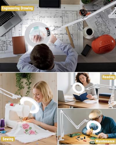 12X Magnifying Glass with Light and Clamp (White / 12X 36inch Clamp)