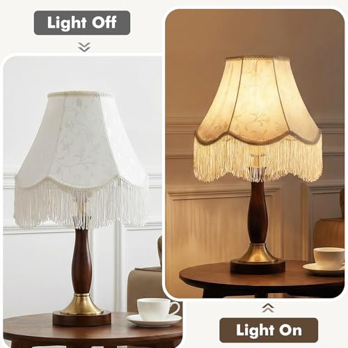 White Bell Fringe Lamp Shades Set of 2 (White Tassels — 2 Packs / Medium — 6" x 13" x 10.6")