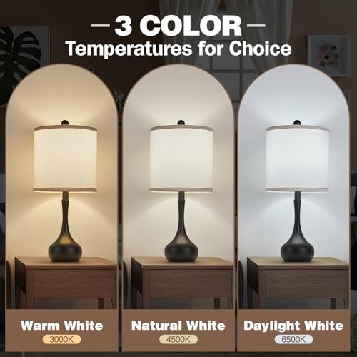 23" Farmhouse Table Lamp Set of 2 for Living Room Bedroom (Black / 23")