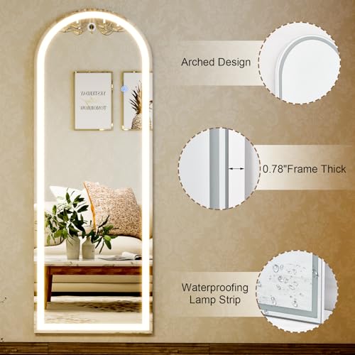 20"x56" Arched Full Length Mirror LED Lighted Floor Standing Mirror (Arched / 56"L x 20"W)