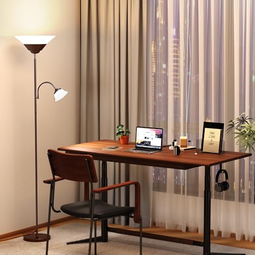 2-in-1 Torchiere Floor Lamp, 34W Super Bright LED Standing Lamp with Remote & Touch Control, 72" Dimmable Adjustable Corner Reading Lamp for Living Room, Bedroom, Office, Brown (Brown)