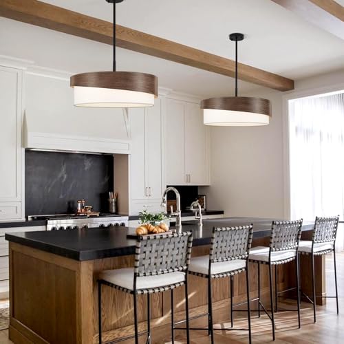 Modern Drum Chandeliers for Dining Room Light Fixture with White Fabric Shade Large Pendant Lighting for Kitchen Island Living Room Bedroom Foyer Over Table