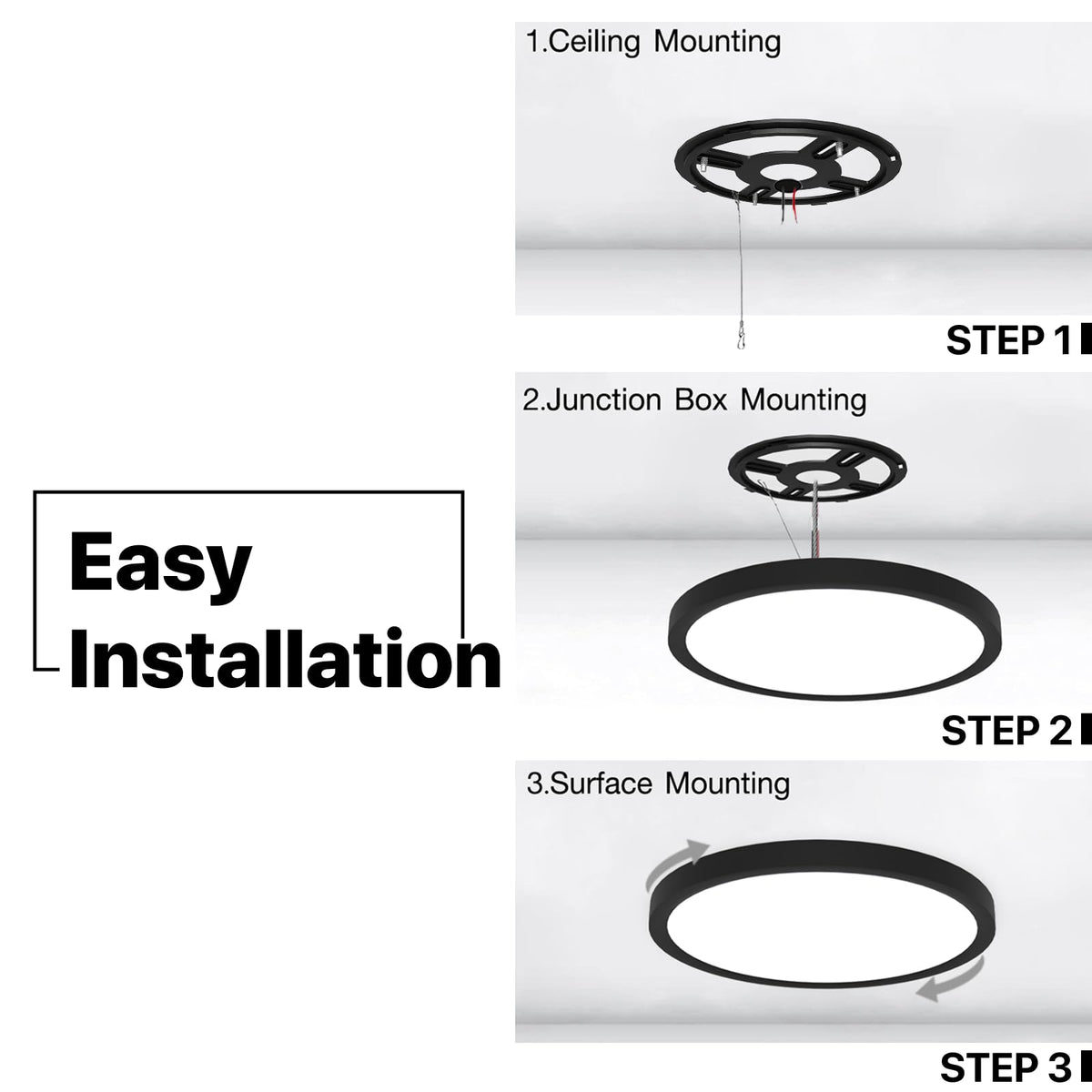 6 Pack 7 Inch LED Flush Mount Ceiling Light Fixture (Black / 7inch-6Pack)