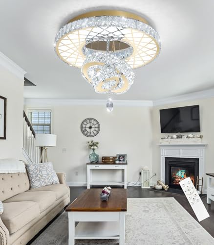 LED Chandelier Modern Ceiling Dimmable Light Fixture Crystal Chandelier for Bedroom Dining Room Gold (20 inch / Gold)