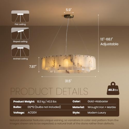 Alabaster Chandelier (1-Gold-32in / 32 in)