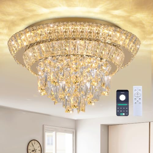 18 inch Crystal Chandeliers With Remote and APP Control (Gold-18 Inch)