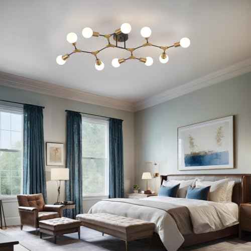 Modern Gold and Black Sputnik Semi Flush Mount Ceiling Light Fixture (Gold and black / 10 Light)