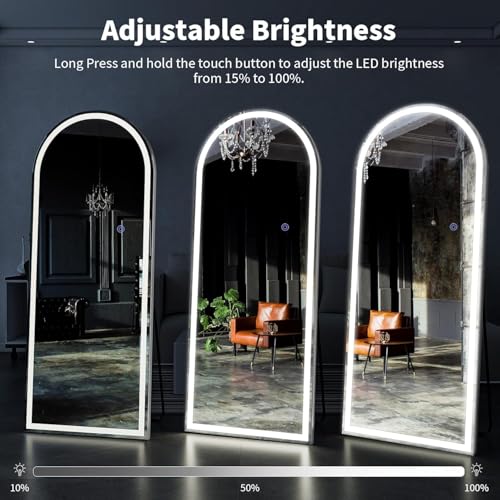 64"x21" LED Arched Mirror Full Length with Dimmable Lights (White / 64"L x 21"W)