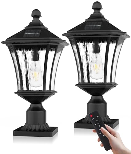 19.2" Solar Post Lights with Pier Mount Base (3CCT│2Pack│Remote)
