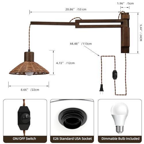 Plug in Wall Lamp (Brown Wood)