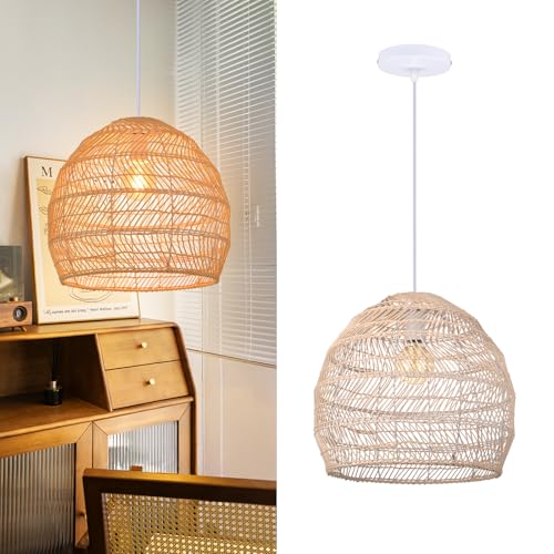 15.7" Rustic Woven Pendant Ceiling Light Fixture (15.7in*13.78in / Rattan)
